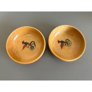 Lot of 2 Vintage Rooster Munising Salad Wooden Bowl